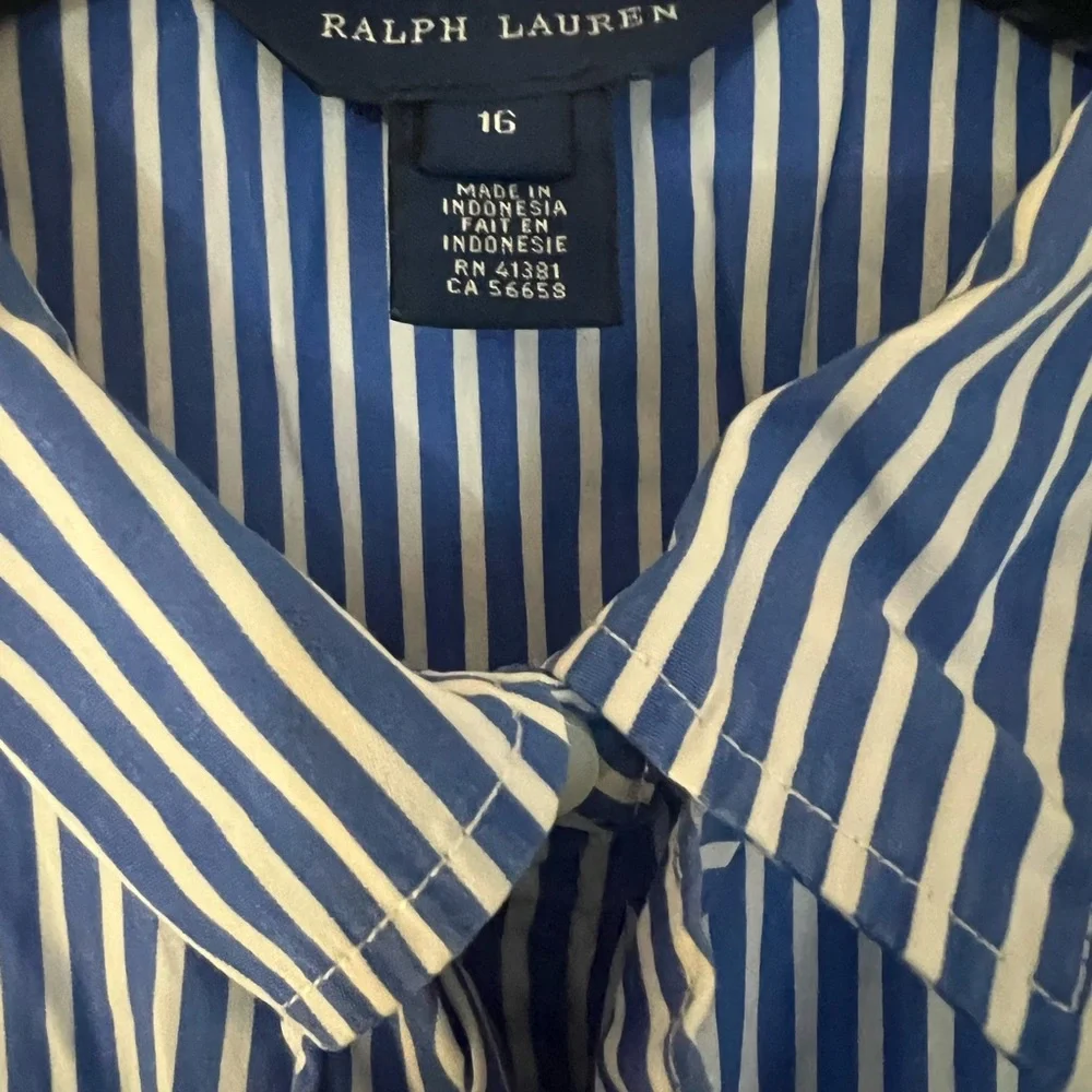 Ralph Lauren ruffled stripe button up - Picture 2 of 4